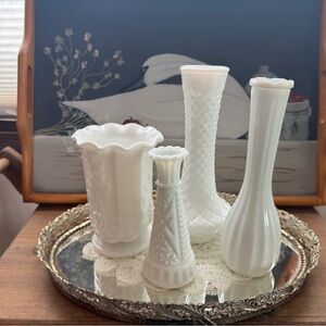 White Milk Glass Vase Bundle